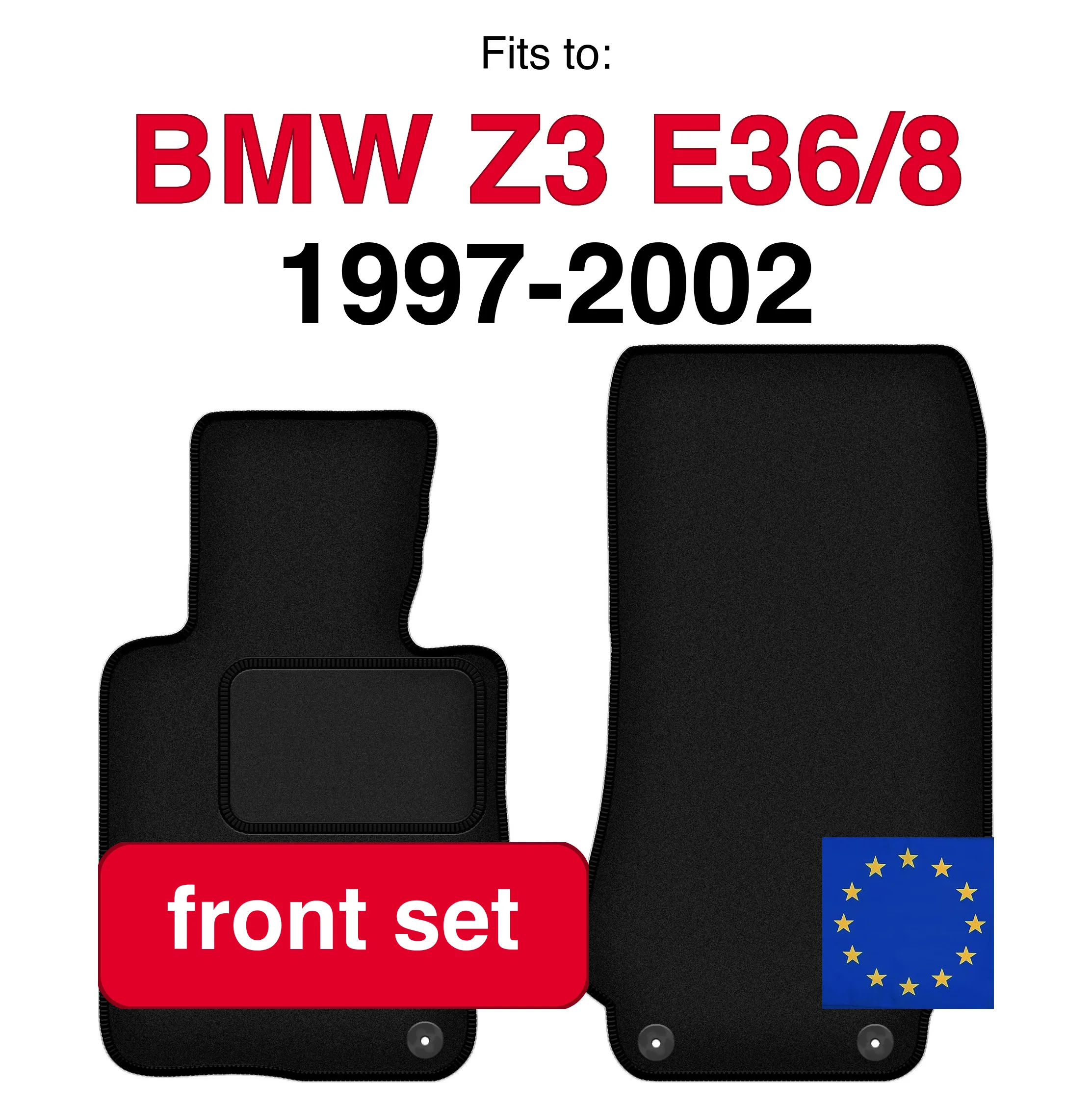 Image of Auto-Velours-Fußmatten vorne für BMW Z3 E36/8 Coupé (1997-2002) - Schwarz (2 Stück) Set mit Auto-Fußmatten vorne