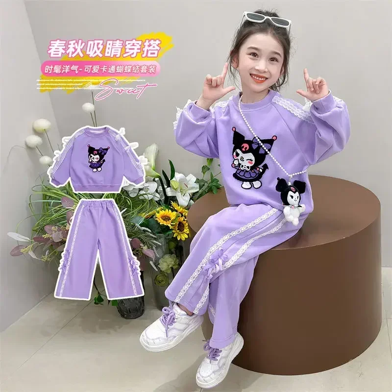 

Girly Heart Kuromi Anime My Melody Sports Casual Hooded Pants Set 2024 Cute Fashion Children Clothes Lovely Gifts for Kids