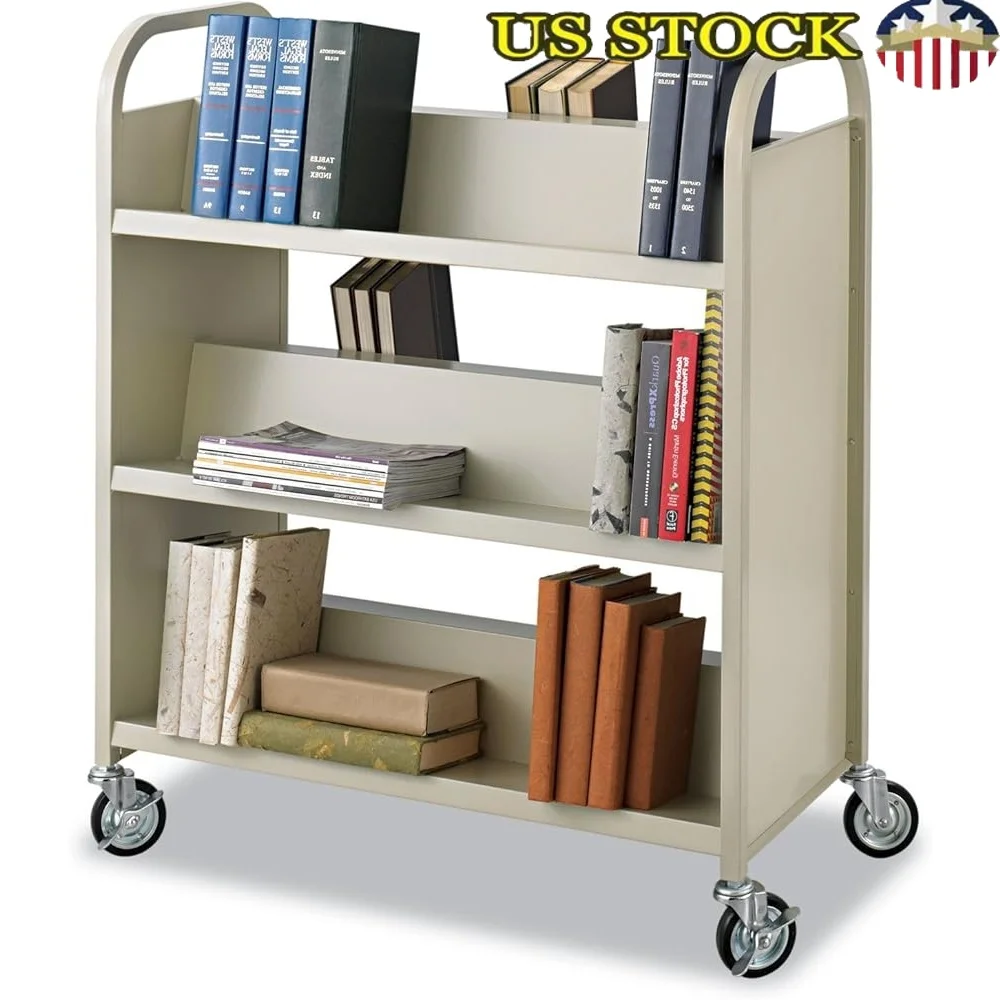 

6-Shelf Double-Sided Steel Book Cart Mobile Library Display Storage Unit Fully Welded Casters Office Classroom Home Use