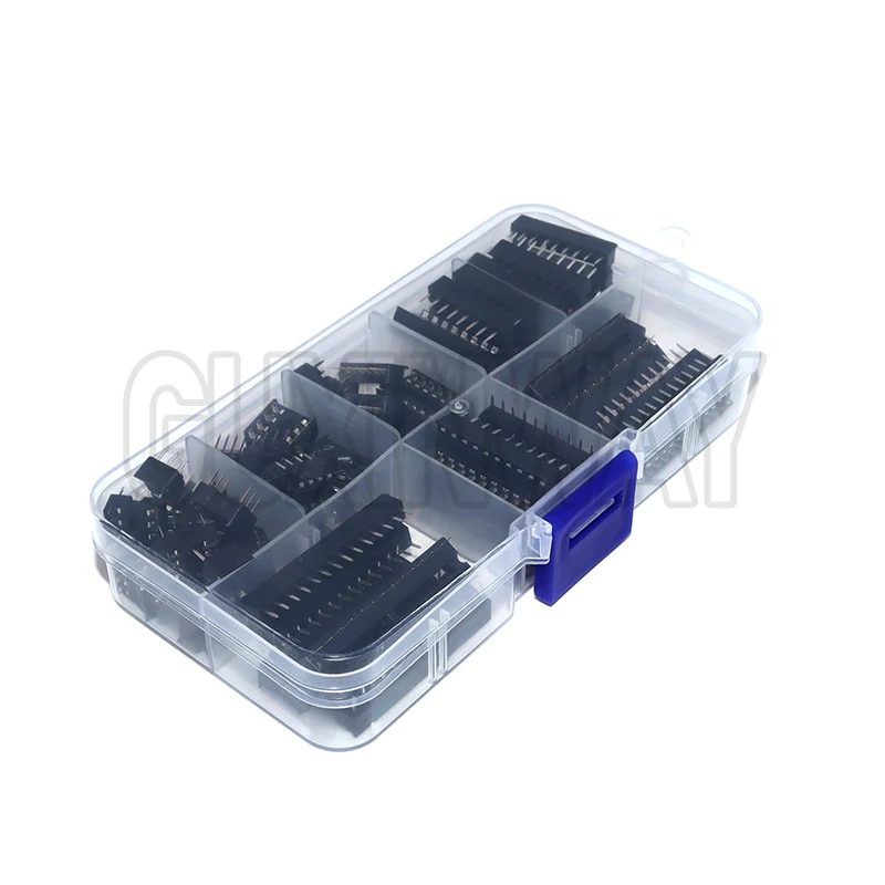 66PCS/lot with Box DIP IC Sockets Adaptor Solder Type Socket Kit 6 8 14 16 18 20 24 28 Pin DIP-6 DIP-8 DIP-14 IC Connector