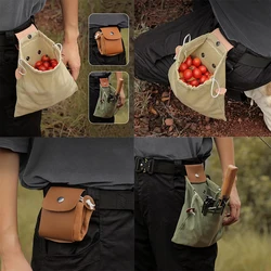 Outdoor Foraging Case Bag Leather Bushcraft Bag Vegetable Harvest Garden Fruit Picking Waist Tools Storage Hanging Pouch Camping