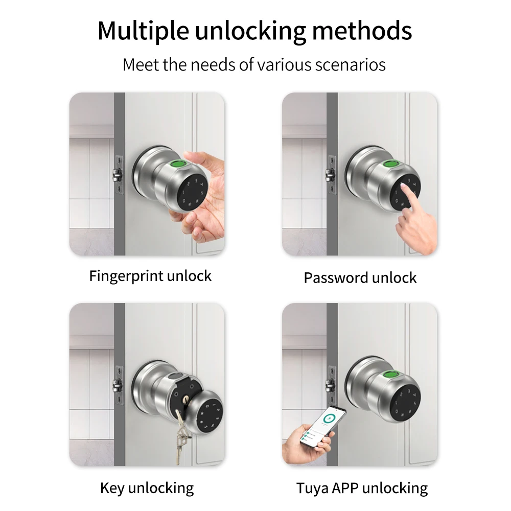 Tuya Smart Aluminum Alloy Globular Door Knobs Lock Rotation Knobset Handle Metal Knob Lock With Key App For Bedroom Living Rooms