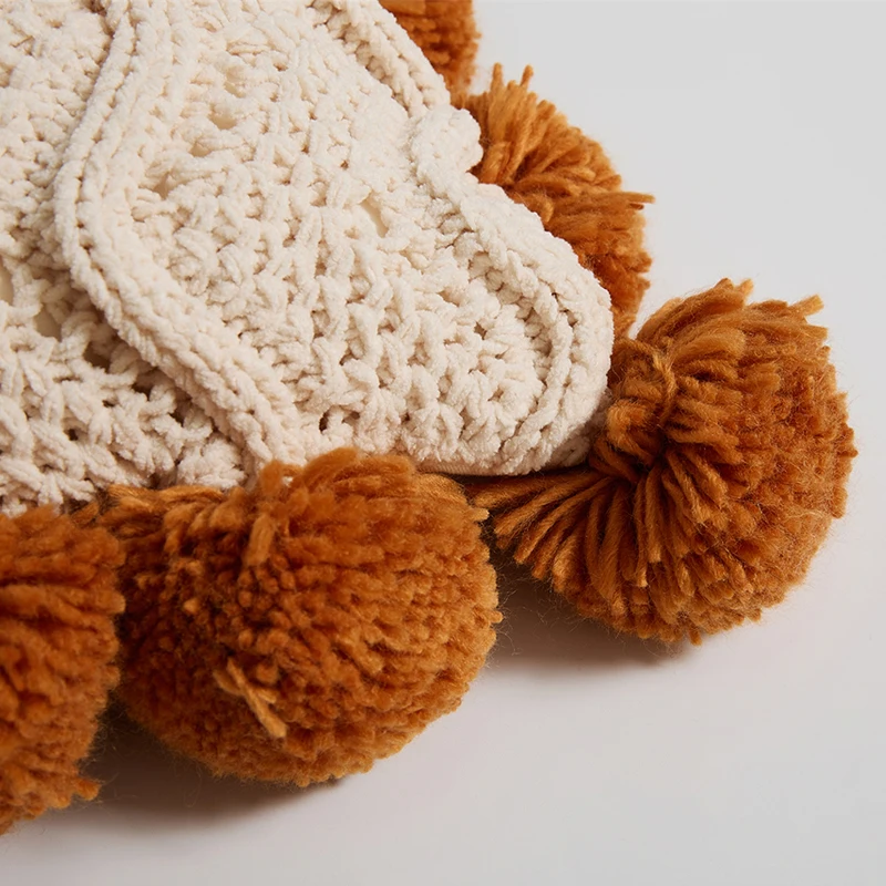 Soft Cushion Cover Pompom Ball Ivory Burnt Orange Grey Knit Nordic Style Pillowcase 45*45cm For Sofa Bed Room Home Decorative