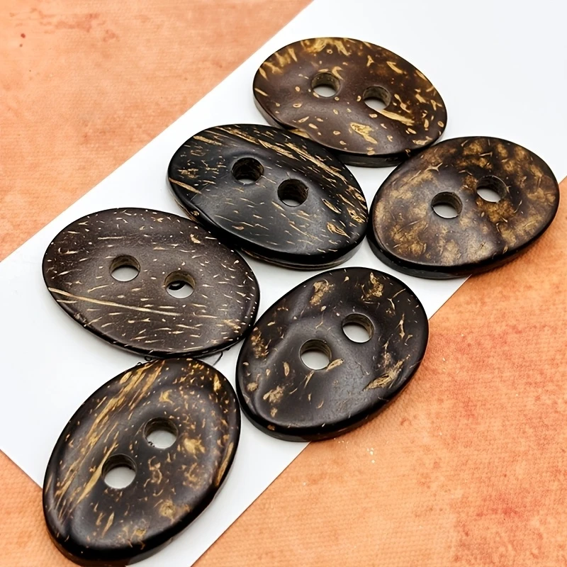 10-Pack 32mm Vintage Oval Coconut Shell Buttons - 2-Hole Decorative Sewing Buttons for Clothing, Bags, Scarves & DIY Crafts