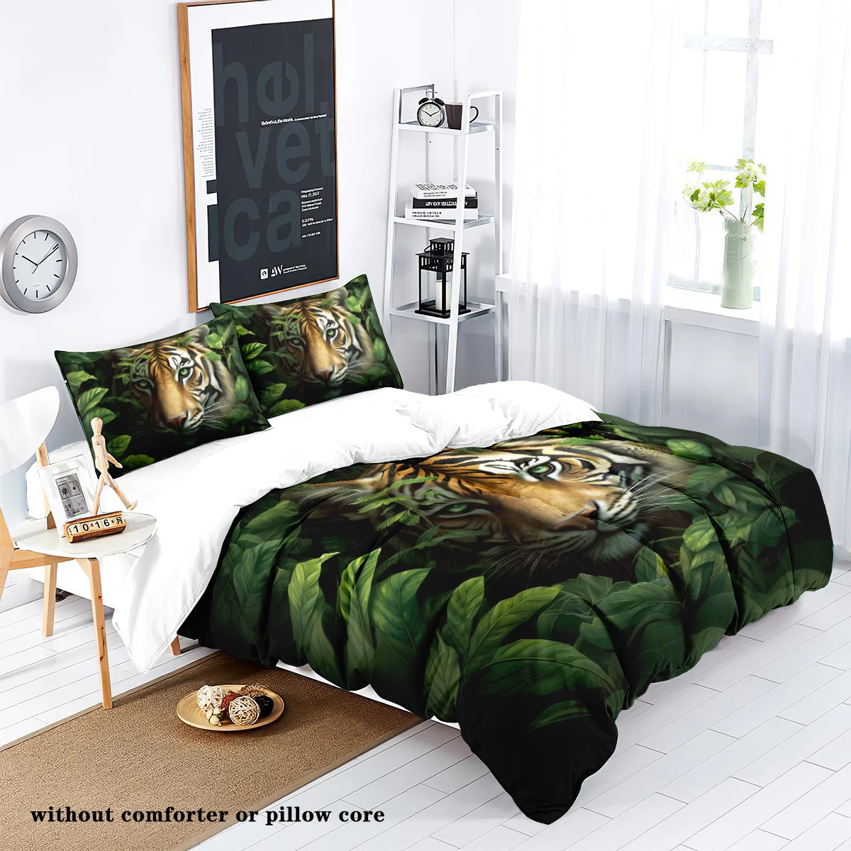 3 pieces of down set jungle animal tiger pattern (1 down duvet cover+2 pillowcases, no core) Bedroom bedding