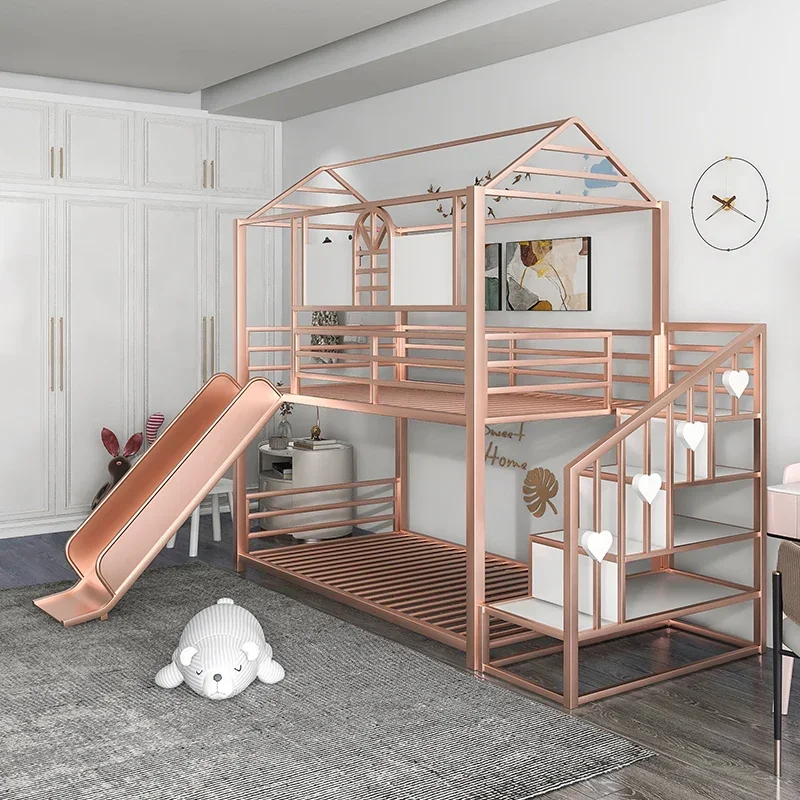 Children's bed Princess Castle with slide High and low with wardrobe