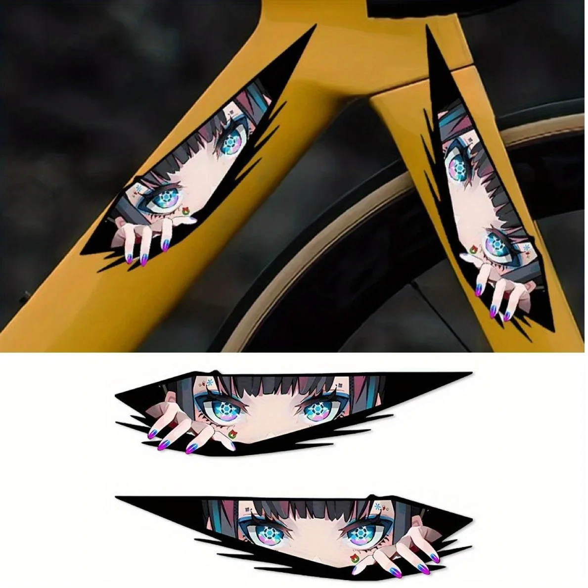 

2PCS 4PCS laser girl comic character sticker, which can block bicycle scratches, road car frame decoration, big eye two-