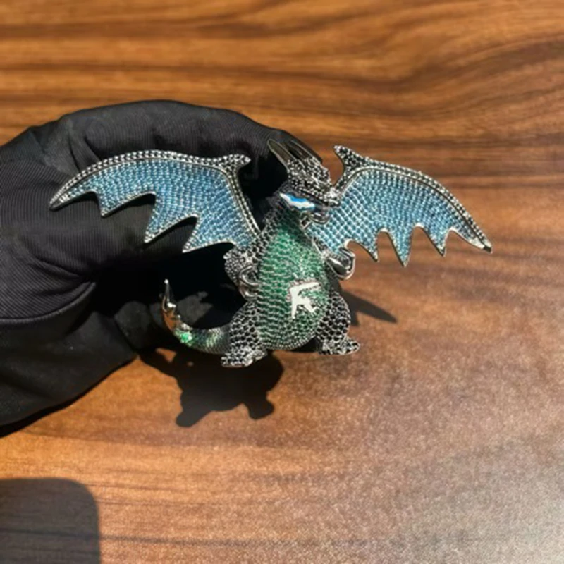 Hip Hop 5A+ CZ Stone Paved Bling Iced Out Fire Dragon Pendants Necklace For Men Charm Rapper Jewelry Green Black  Color