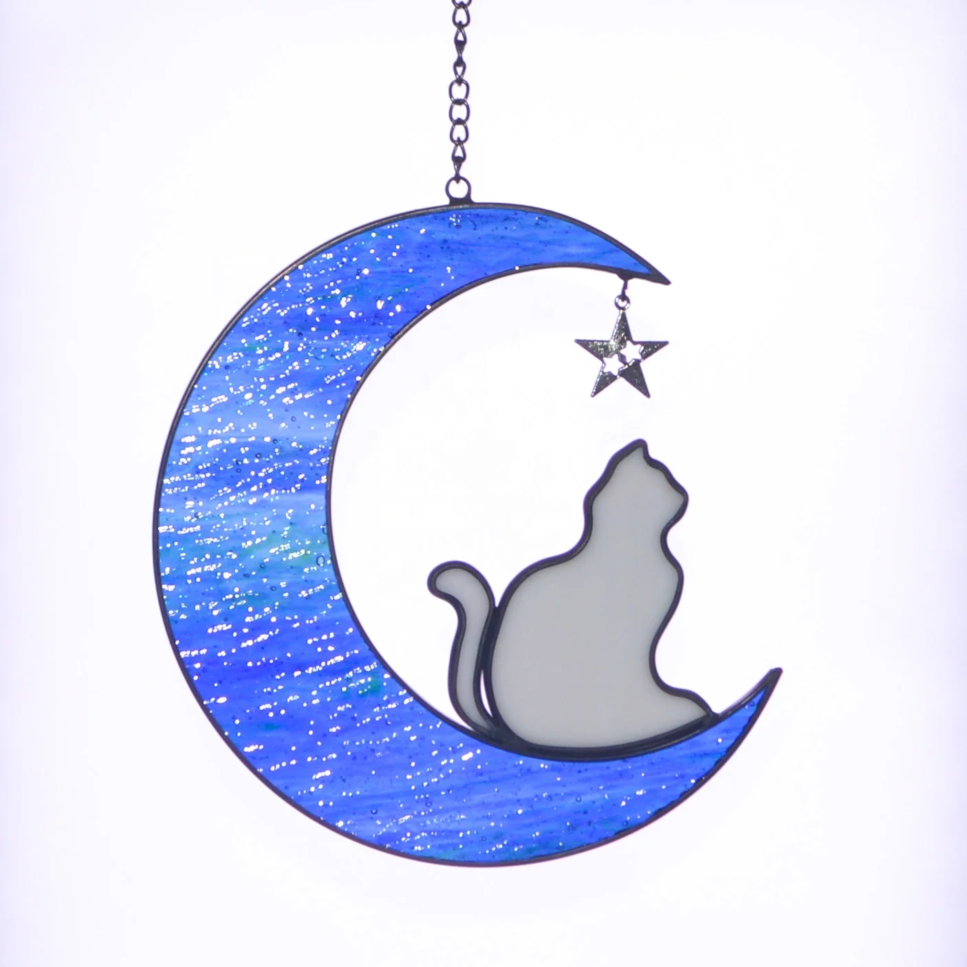 

Cat Moon Stained Glass Window Decor Metal Art Home Decor Memorial Pet Sympathy Gifts Suncatcher Ornament Decorative Objects