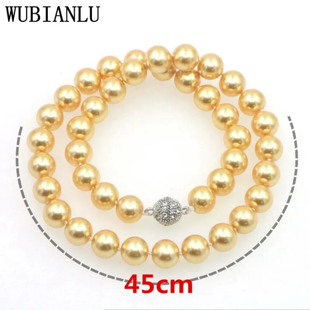 Wholesales Design Gift  + 10mm Golden South Sea Shell Pearl Necklace Women In Choker Necklaces 18\