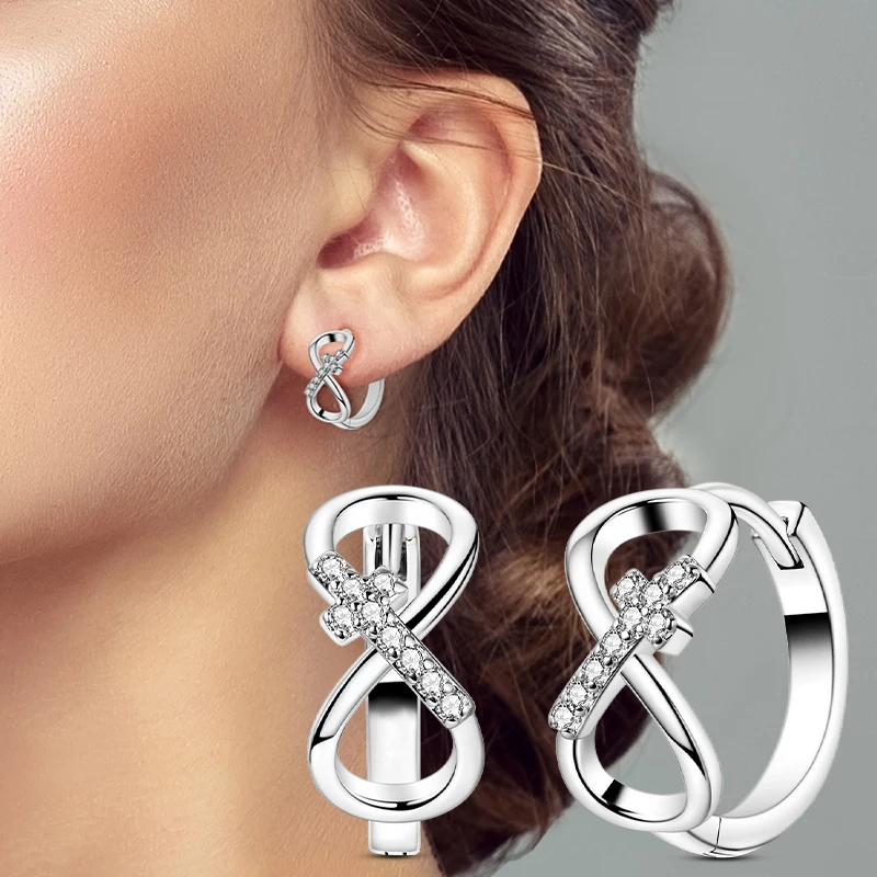 

Original 925 Sterling Silver Woman Hoop Earring Cross Religion Female Fashion Jewelry Gift
