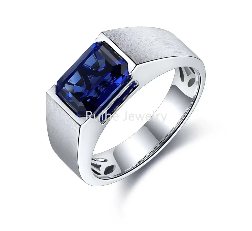 

Ruihe Customeized Sterling Silver 925 Lab Grown Sapphire about 3.5Ct Couple Ring Fashion Jewelry For Men Engagementring Present