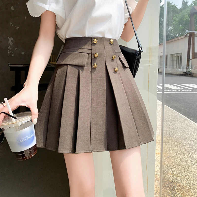 

Spring/Summer Fashion Button Pleated Skirt Women's Half length Short Skirt Academy Style JK Skirt Anti glare A-line Skirt