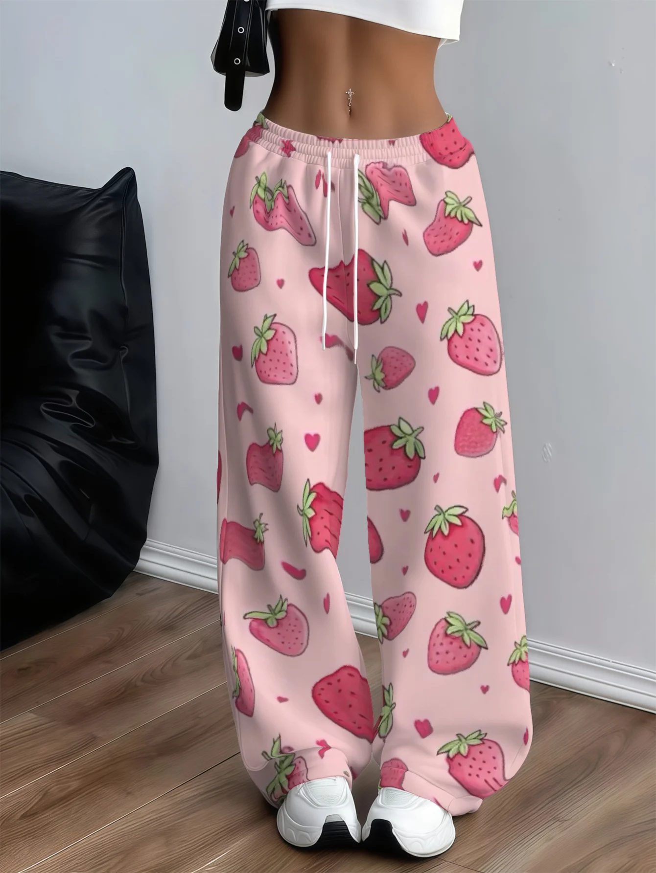 2026 Spring Autumn Personalized Fashionable Y2k Strawberry Pants Trendy Fashion Striped Jersey Women Children Sports Pants