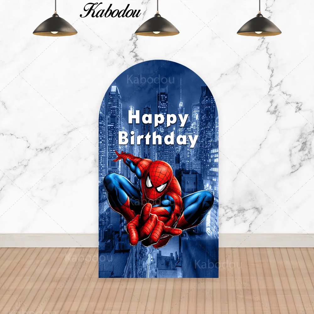 Imagem -03 - Marvel Spiderman Arch Backdrop Parede Arqueada Boys Birthday Party Disney Superhero Tema Fotografia Fundo Photo Studio