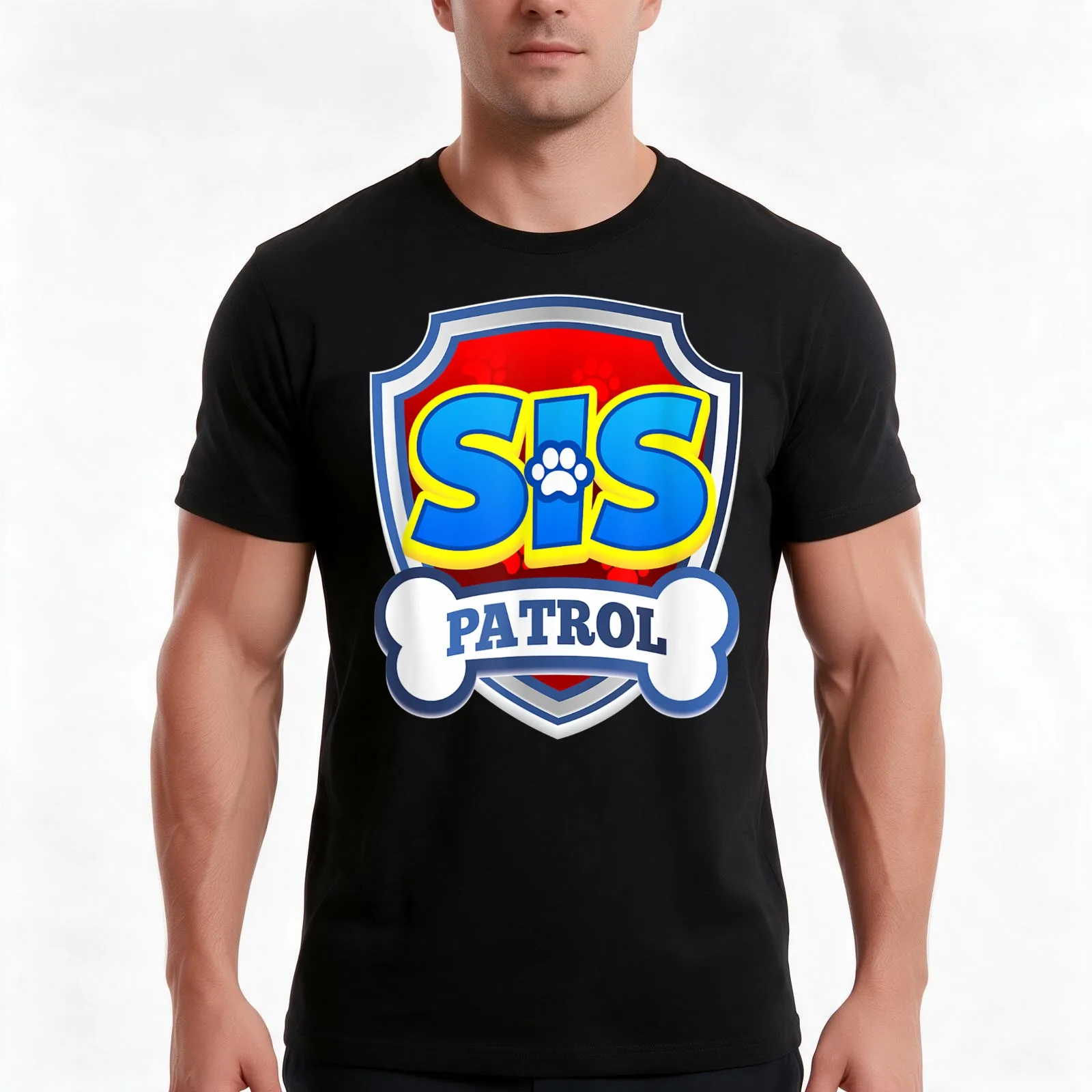 Sis Patrol Dog Funny Gift T-Shirt, Summer Casual Cotton Tee, Oversized Streetwear Tops, Vintage Graphic Print, Unisex Men Women