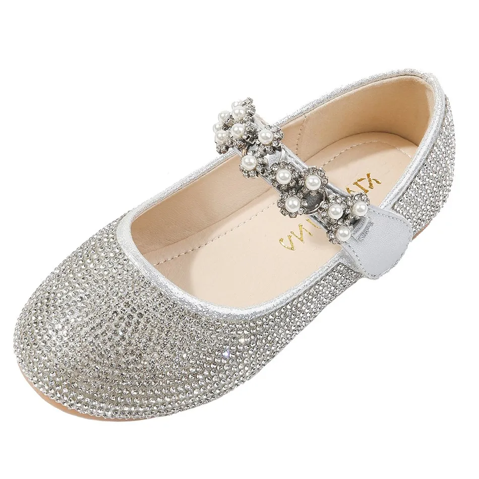 

Kids Ballet Flats Girls Slip on Ballerina Flats Rhinestone Pearl Wedding Party Mary Jane Shoes Children Bridesmaids Pump Shoes