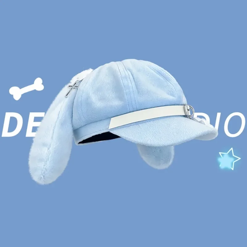 3672 Sweet Lolita Beret Cap For Women Winter Warm Rabbit Bunny Ears Hats Lolita Bunny Ears Warm Kawaii Plush Hat Scarf Gloves Cap  main image 2