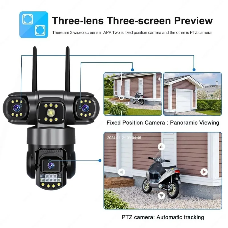 V380 Pro WiFi IP-camera Buiten 12MP 6K Drievoudige lenzen Drievoudige schermen Beveiligingsvideomonitor Nachtzicht Waterdichte CCTV-camera's