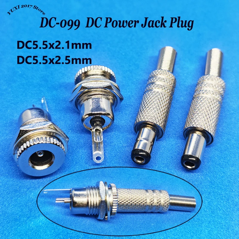 1/2/5/10 Stück DC5,5×2,1mm/5,5x2,5mm Stromanschluss-Stecker Silber Metall Stecker/Buchse Panelmontage Lötanschluss-Set DC099