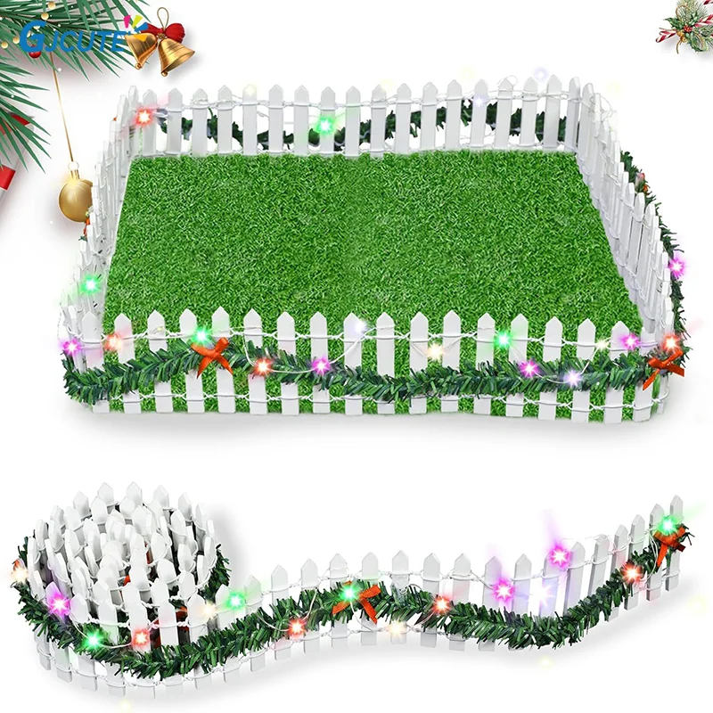 Dollhouse Miniature Fairy Garden Fence Christmas LED Light Rattan Wooden Fence Decor Mini Landscaping Prop Accessories