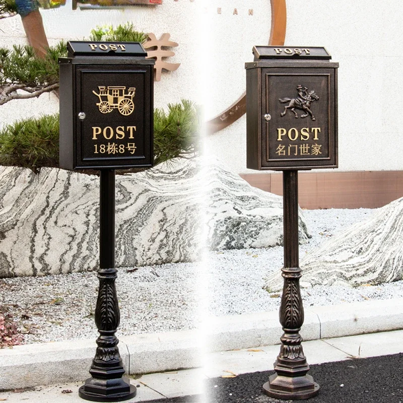 European Style Ornaments Large Retro Villa Door Mailbox Outdoor Household Vertical Floor Rainproof Pastoral Box Post