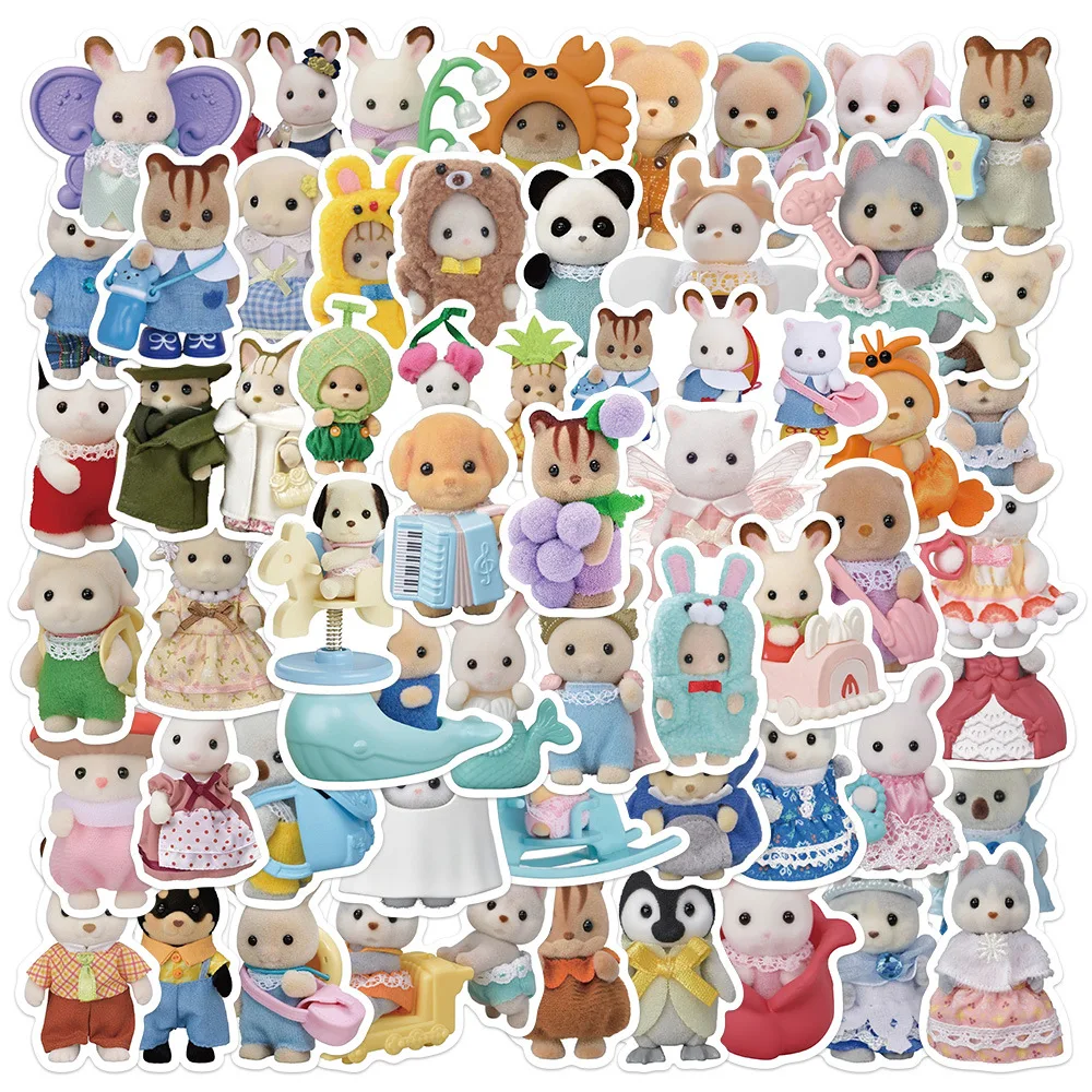 55 Pegatinas Calico Critters, Pegatinas de Graffiti, Pegatinas para Diario, Funda de Teléfono, Álbum de Recortes Hecho a Mano, Pegatinas Estéticas