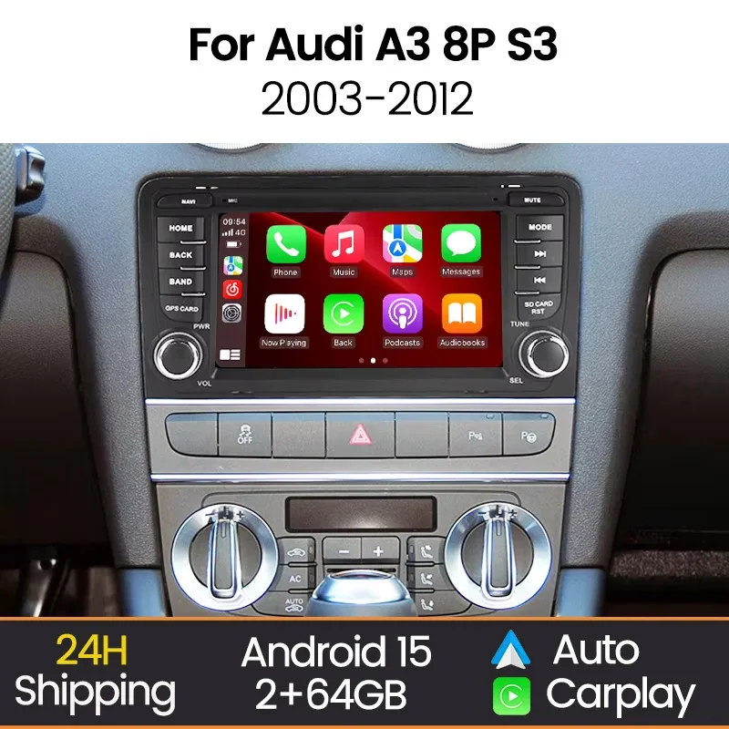 7-Zoll Android Auto Bildschirm Autoradio für Audi A3 8P 2003-2012 S3 RS3 Kabelloses Carplay Audio Multimedia RDS Player GPS 2din Autoradio
