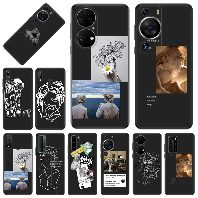 Phone Case For Honor X9b X6 a X7 X8 b 4G 70 90 Magic5 David Mona Lisa Line Art Huawei P20 P30 P40 P-SmartZ Soft Protective Cover