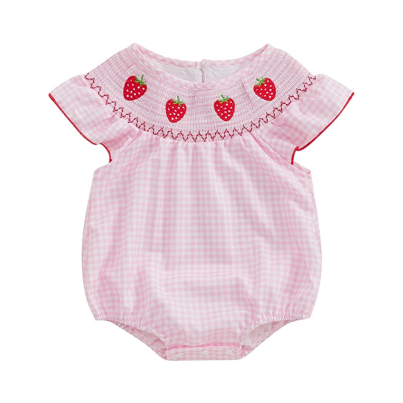 Newborn Baby Girls Smocked Bubble Romper Cute Embroidery Ruffle Gingham Bodysuit Dress Infant Toddler Summer Clothes