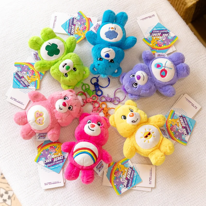 15CM Miniso Kawaii Care Bears Key Chain Cartoon Cute Anime Pendant Genuine Rainbow Bear Plush Toy Children\'s Girl Birthday Gift