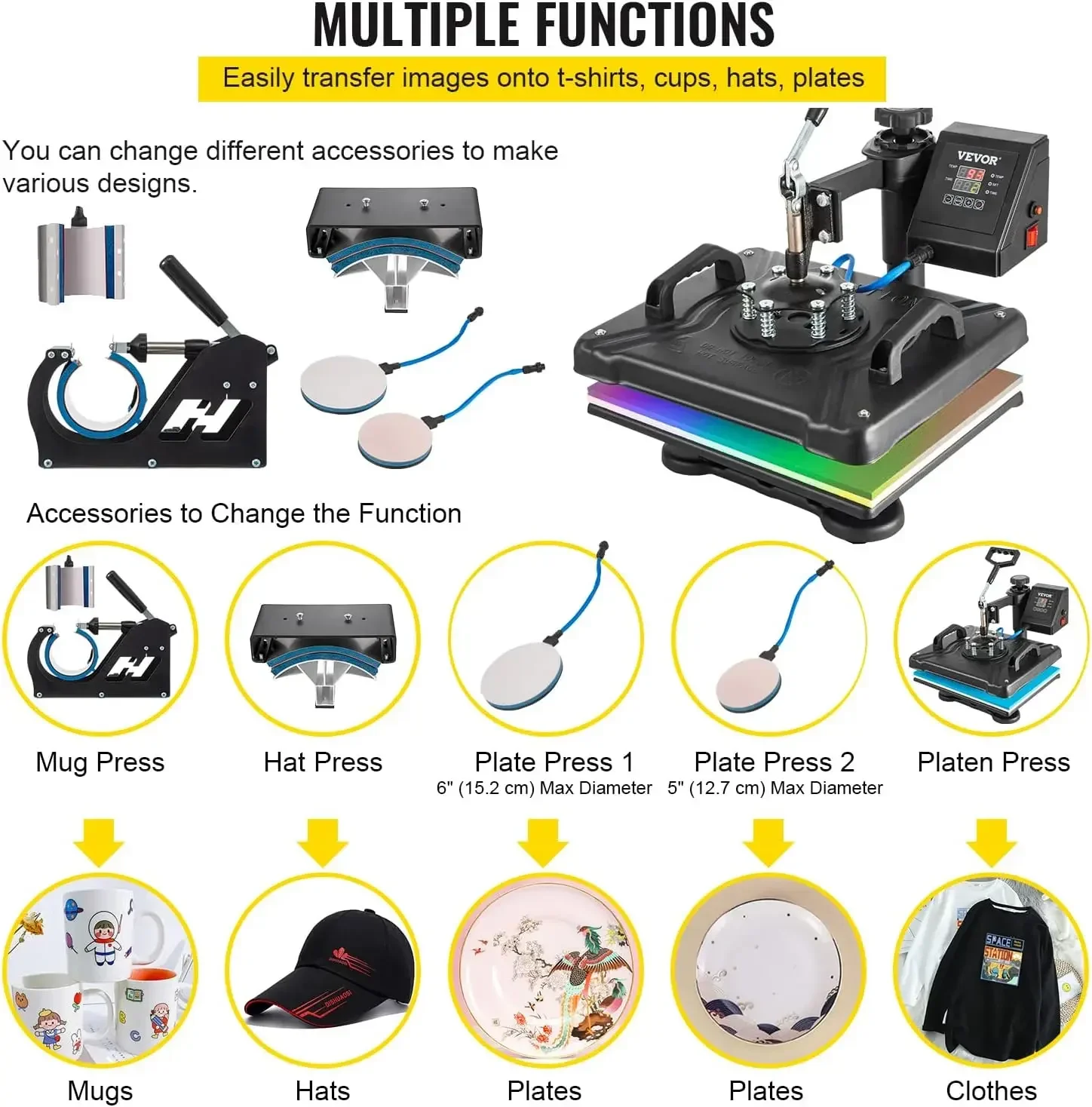 [Precio con descuento, ¡gran oferta! ]comer la máquina de prensa - 6 en 1 calor 15x12 pulgadas, control digital de la máquina de camisetas, 360 °   Swing Away Heat T