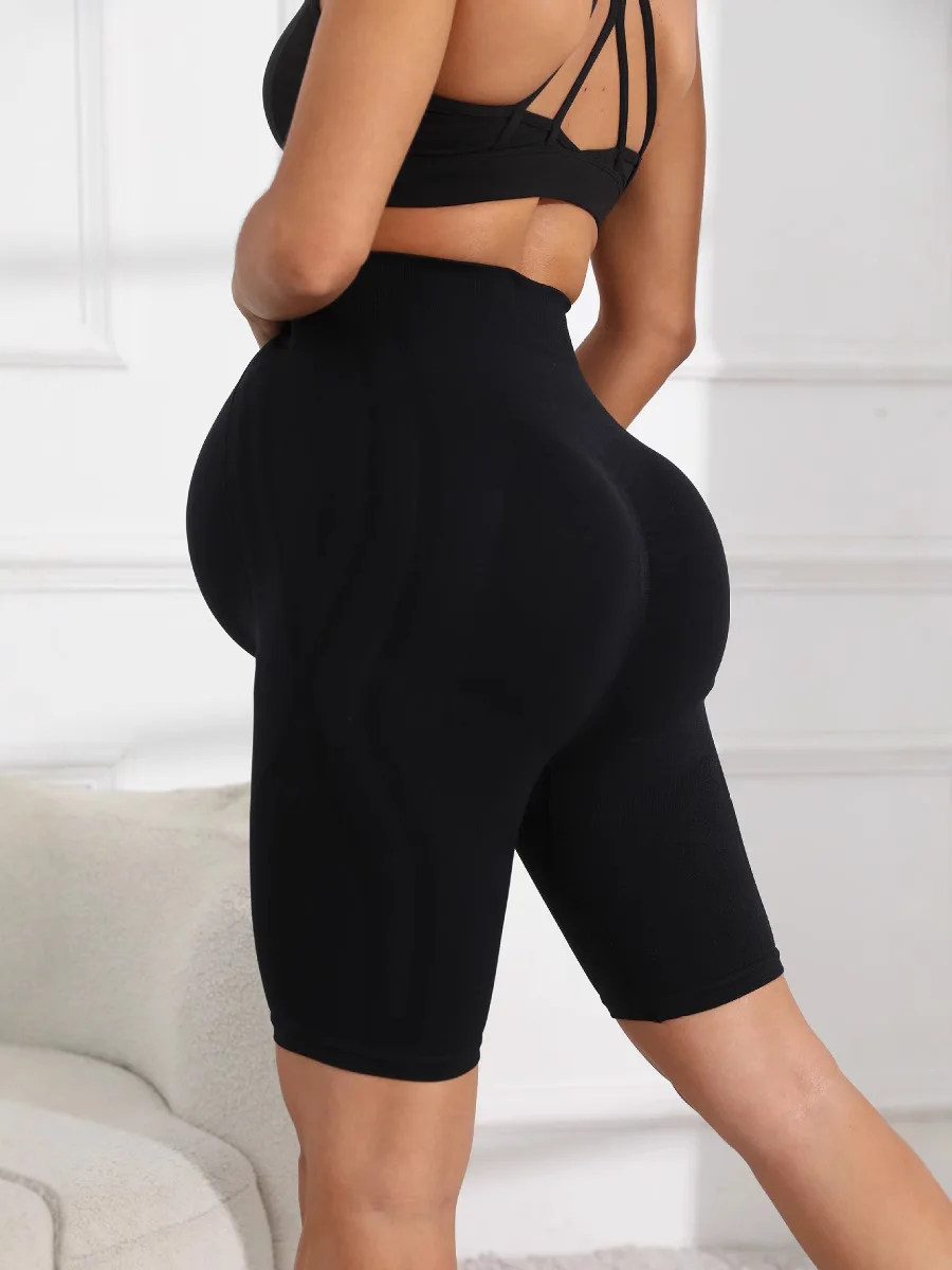 Seamless Maternity Biker Shorts High Waist Over Belly Support Pregnancy Yoga Shorts Women Stretch Sports Maternity Short Legging
