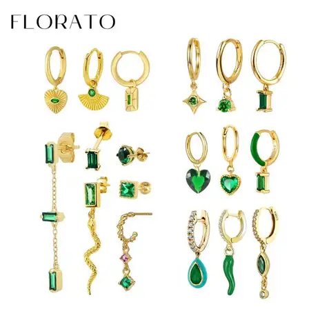 FLORATO-Boucles d'oreilles en argent regardé 925, boucles d'oreilles en émeraude, boucles d'oreilles pendantes vintage, géométrie verte, bijoux de fête à la mode