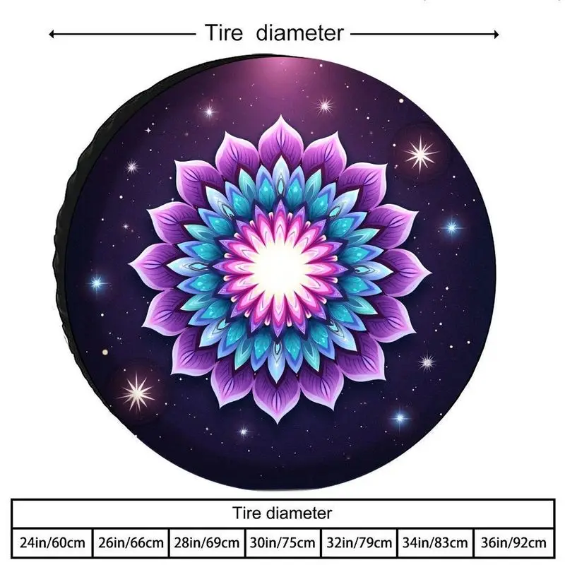 High-Grade Polyester Fiber Car Spare Tire Cover Featuring Cosmic Starry Mandala Art Design With A Colorful Gradient For Lotus Li