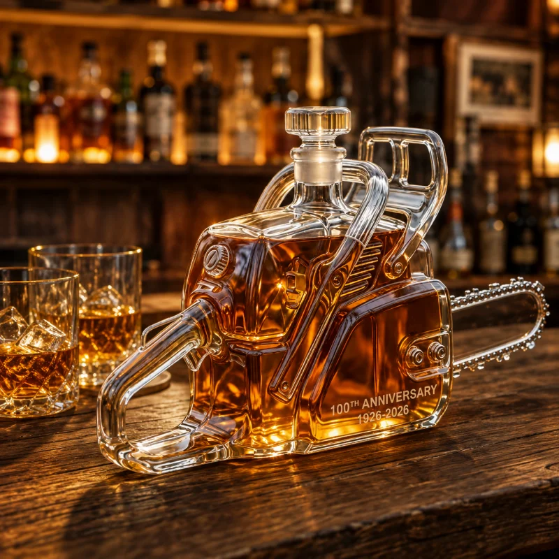 Creative Chainsaw Glass Decanter for Whiskey Bourbon Scotch Liquor Unique Drinking Bottle Bar Decoration Collectible Gift