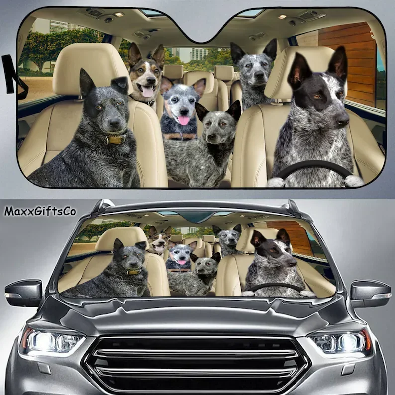 Australian Stumpy Tail Cattle Dog Car Sun Shade, Dogs Windshield, Family Sunshade, Dog Car Accessories, Car Decoration, Gift For