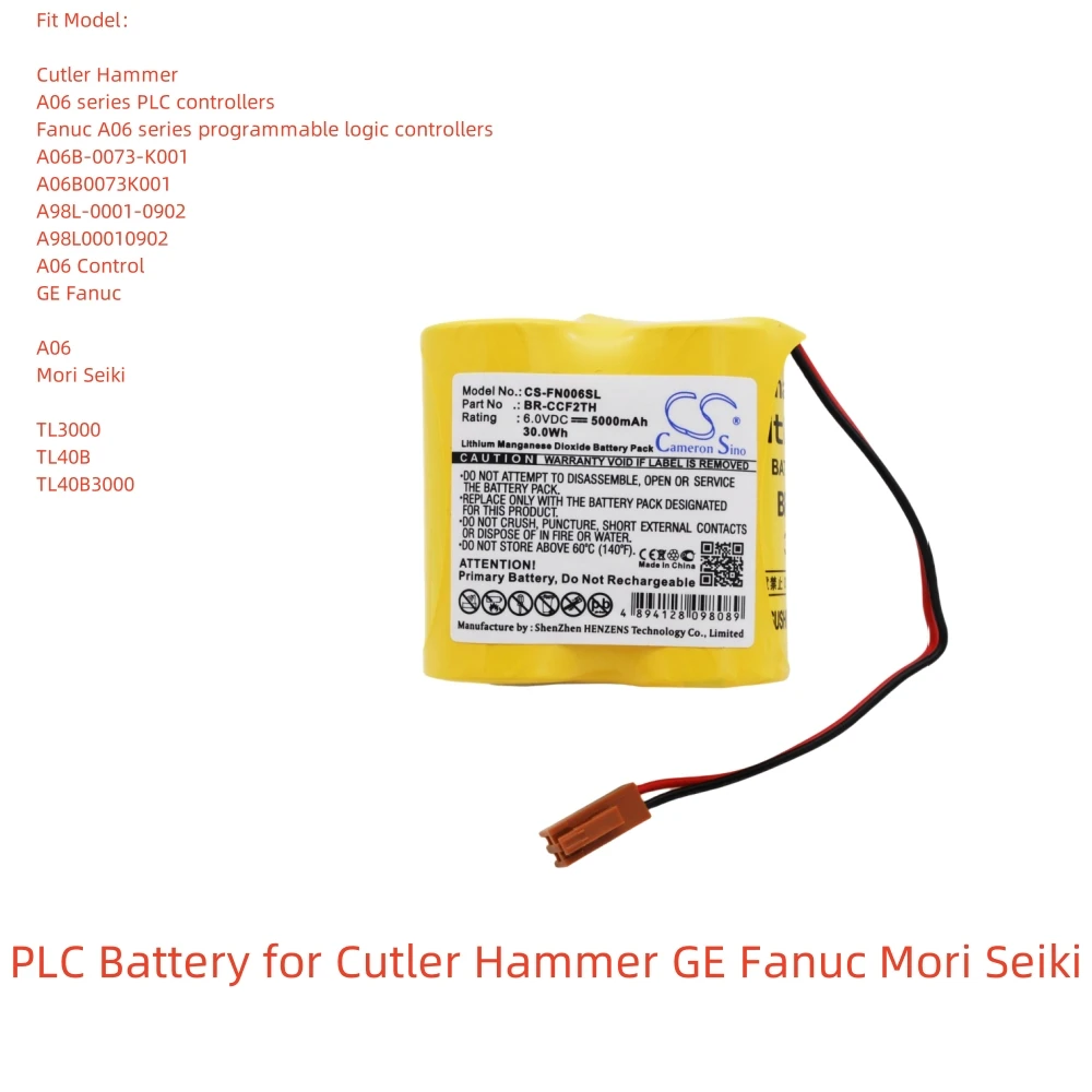 

Li-MnO2 PLC Battery for Cutler Hammer GE Fanuc Mori Seiki,6.0V,5000mAh,A06B-0073-K001 A98L00010902 A06 TL3000 TL40B TL40B3000