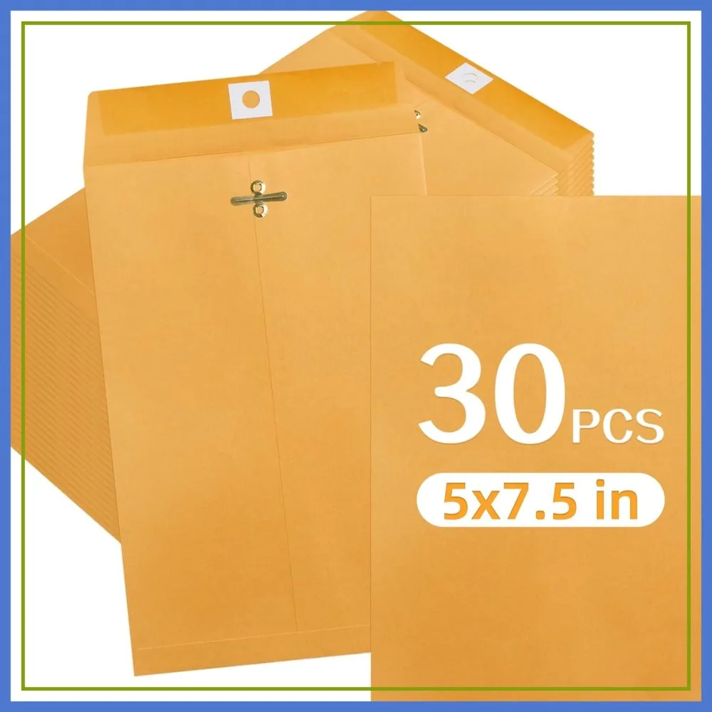

30 Pcs 5x7.5 Inch Kraft Manilla Envelopes with Clasp and Gummed Seal for Office School Business Home