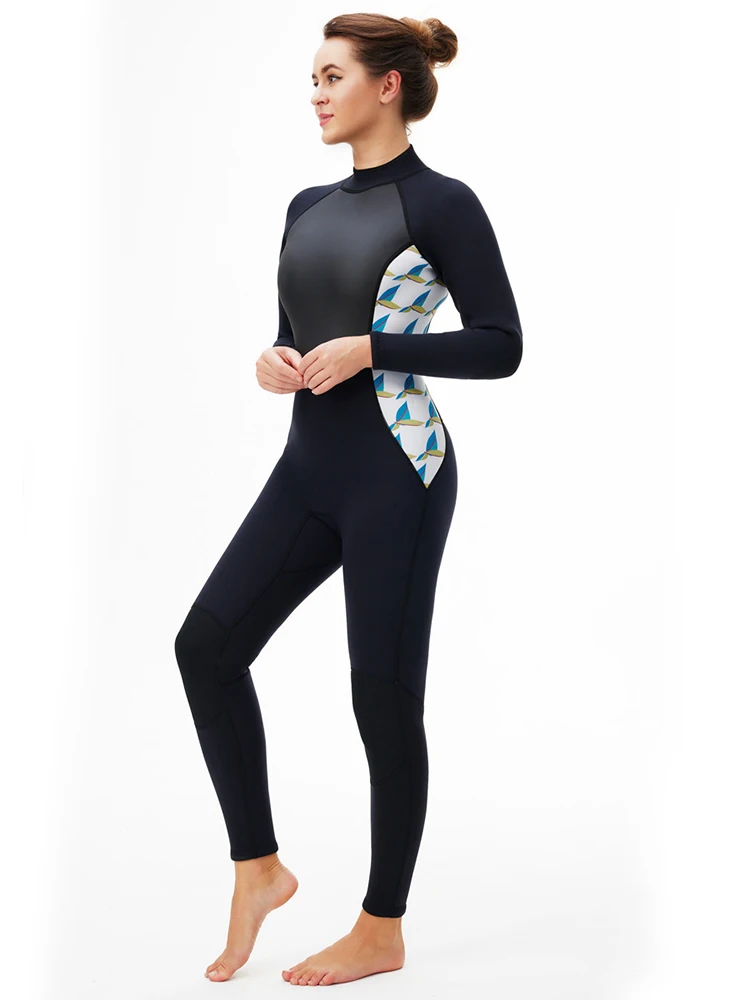 Wetsuit 3mm Neoprene One Piece Wet Suits Womens Neoprene Full Body Long Sleeves Back Zipper Swimsuit for Scuba Diving Swimming