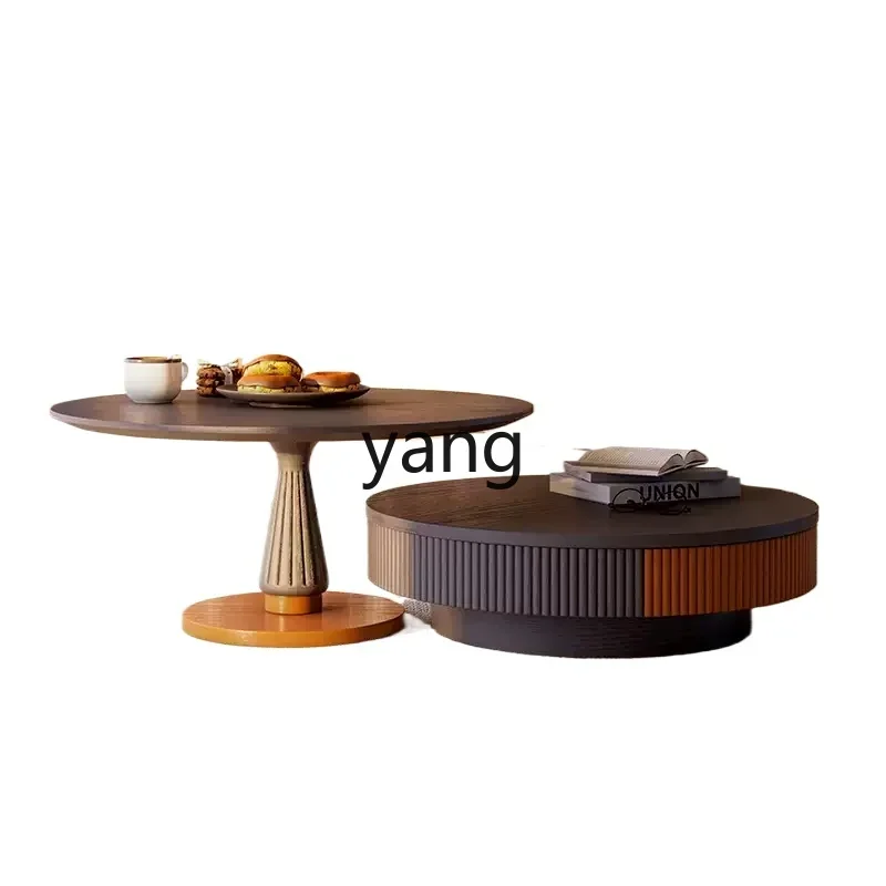 LH retro coffee table solid wood small apartment stroke coffee table living room household size round coffee table combination