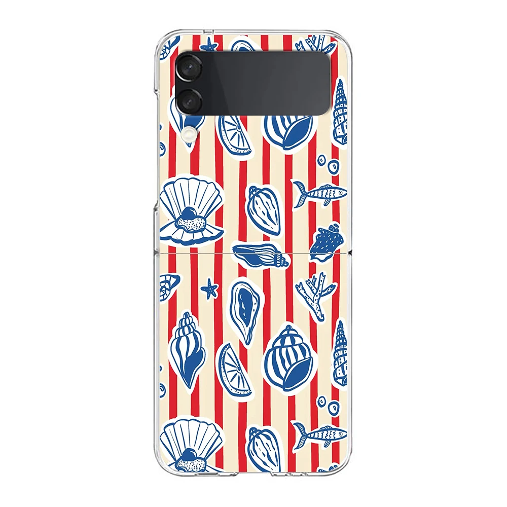 Ocean Stars Conch Stripes Phone Cover For Samsung Galaxy Z Flip 8 7 6 5 4 Case Transparent For Samsung Z Flip 3 Hard PC Shell