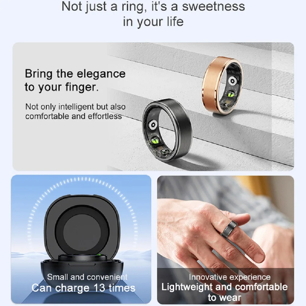 Smart Ring Couple Sports Fitness 24H Heart Rate Blood Oxygen Sleep Monitoring Health 5ATM Waterproof Activity Strees Men Women