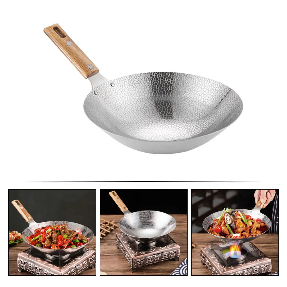 

Stainless Steel Frying Deep Base Ergonomic Handle Wear-Resistant Reusable Kitchen Metal For Stove Gas Wok Stir-Fry Pan Heavy