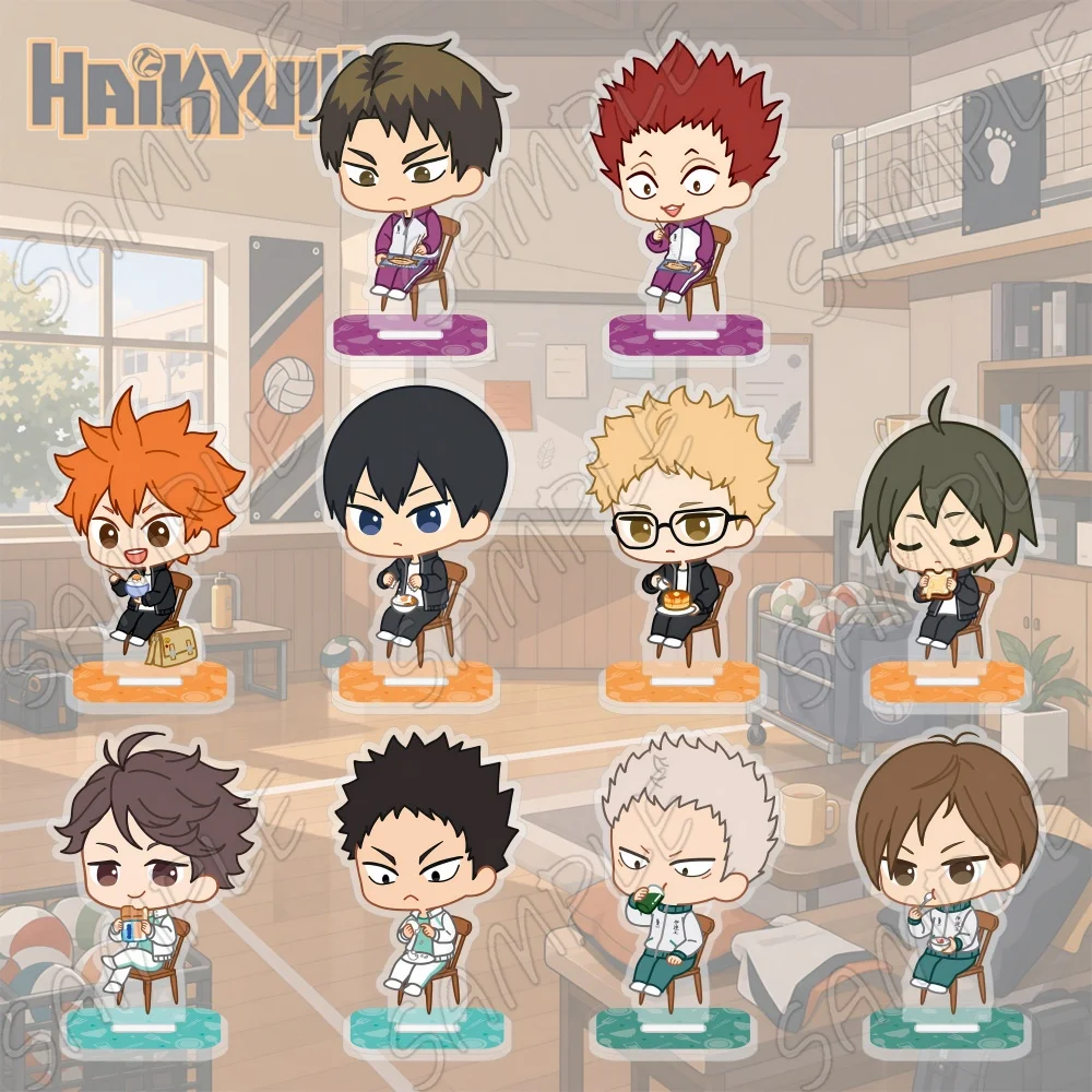 Haikyuu Acrylic Standee 10cm Cute Chibi Eating Snack Figure Model Plate Hinata Kageyama Kenma Kuroo Desktop Decor Keychain Gifts