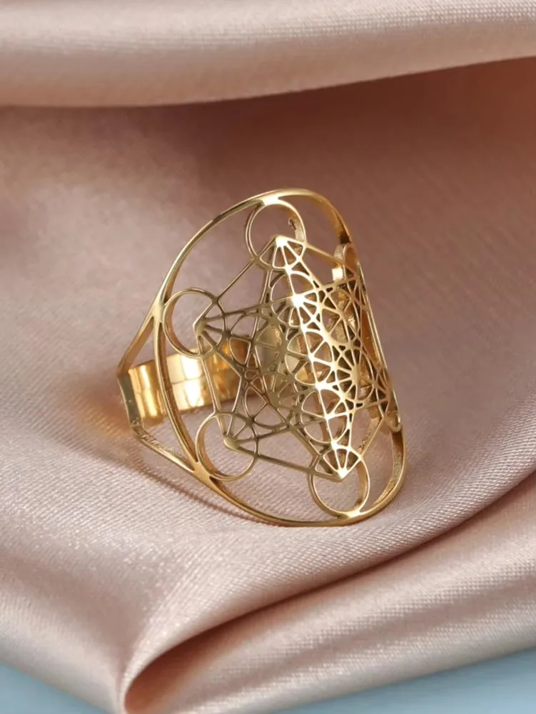 Unift anillo de geometría sagrada cubo de Metatrón hombres Vintage anillos de acero inoxidable para mujeres solomon Arcángel Ángel sello joyería amuleto