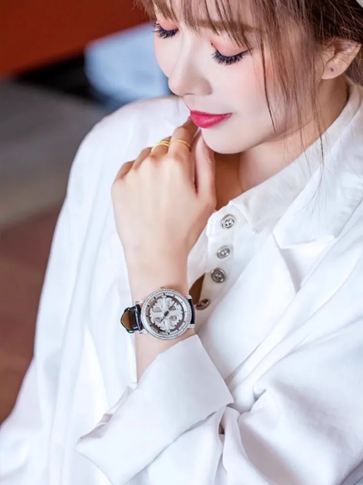 Fashion Women Pin Buckle Automatic Mechanical Watch Transparent Waterproof High Quality Diamonds Office Ladies Luxury Wristwatch