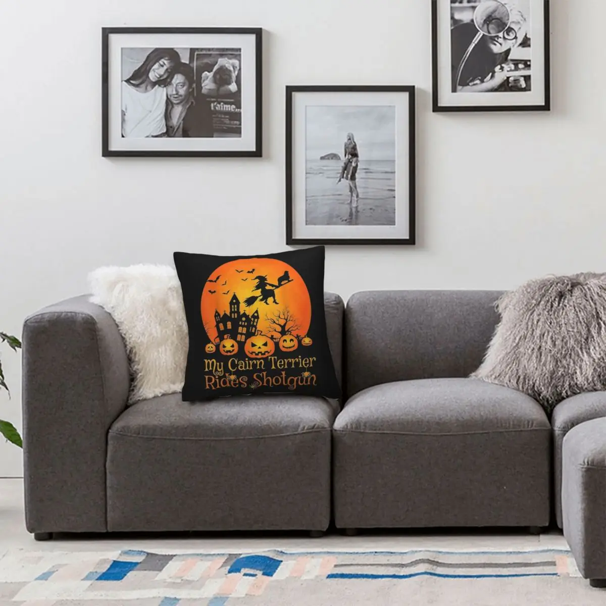 Cairn Terrier Rides Witch Pumpkin Halloween Pillowcase Printing Cushion Cover Decorative Throw Pillow Case Cover Home Square