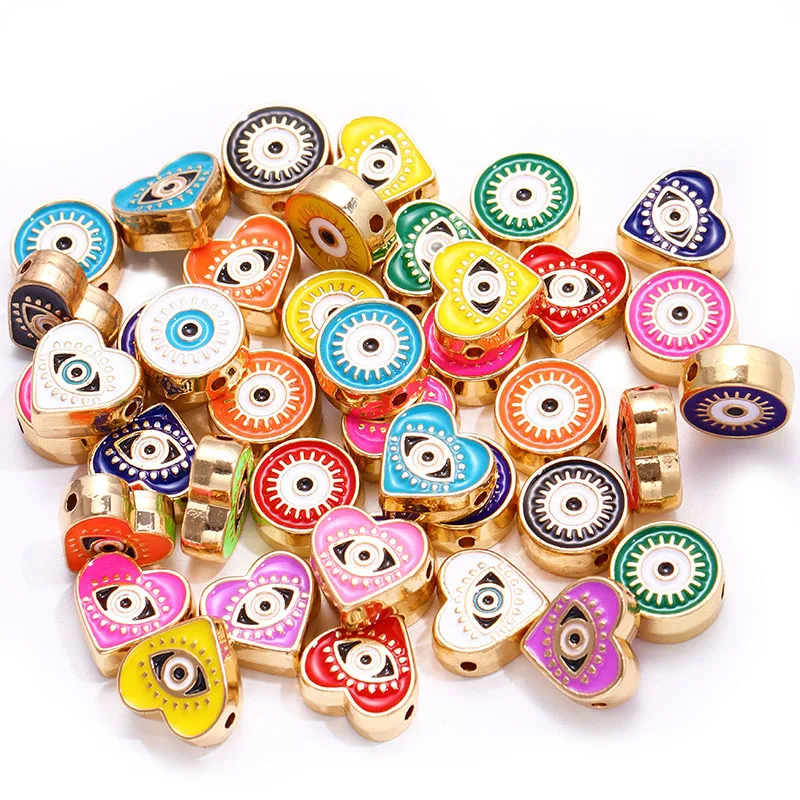 

12MM Bohemian Round Heart Enamel Blue Pink Black Eyes Spacer Beads Charm for Jewelry Making DIY Bracelet Necklace Accessories