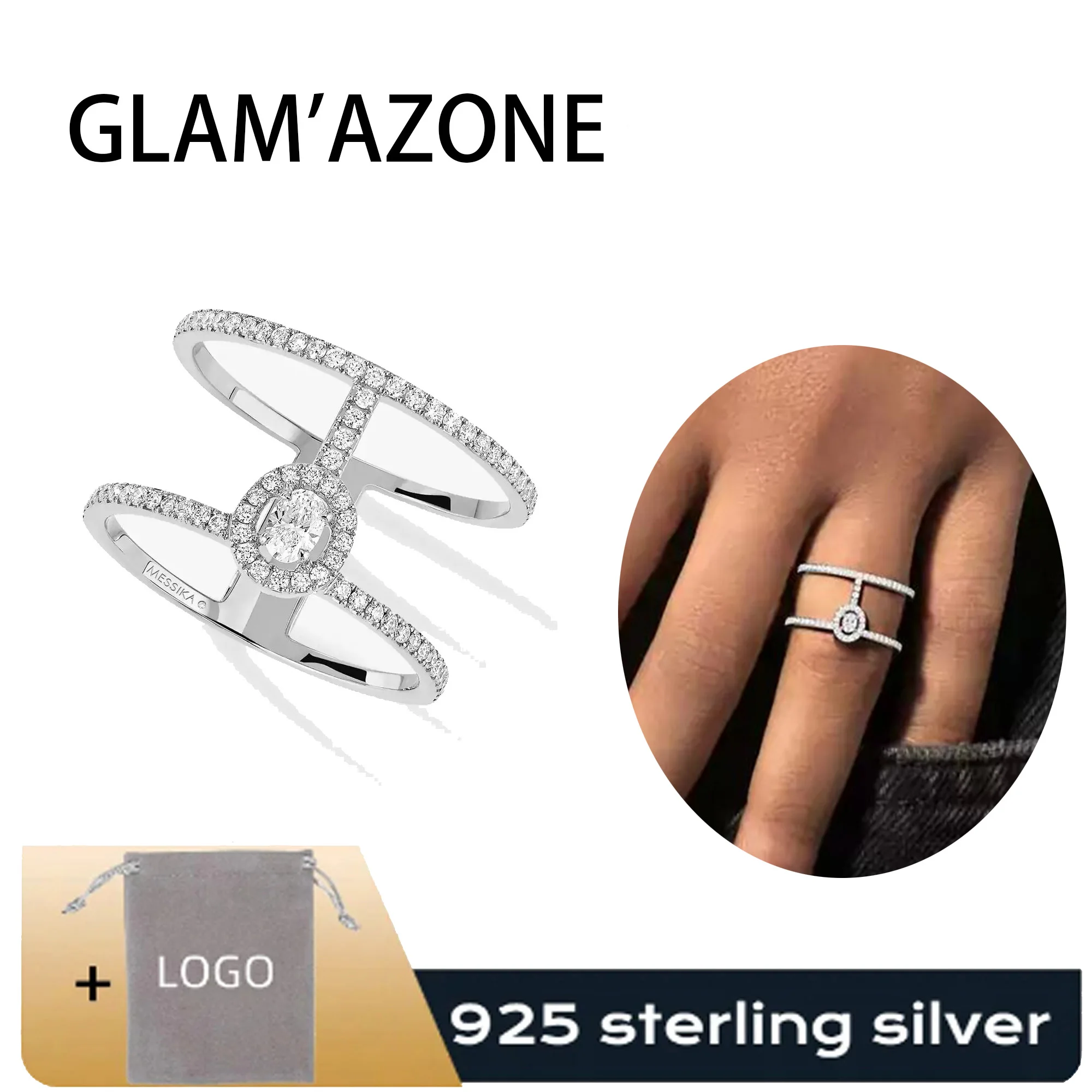 

High end Classic Pure Silver S925 Elegant GLAM'AZONE Series Diamond Double Ring with Dense Set